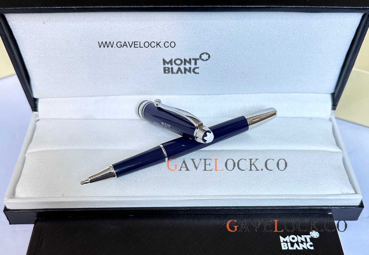 Fake Montblanc 100 Anniversary Edition Meisterstück Roller ball 164 Blue Silver
